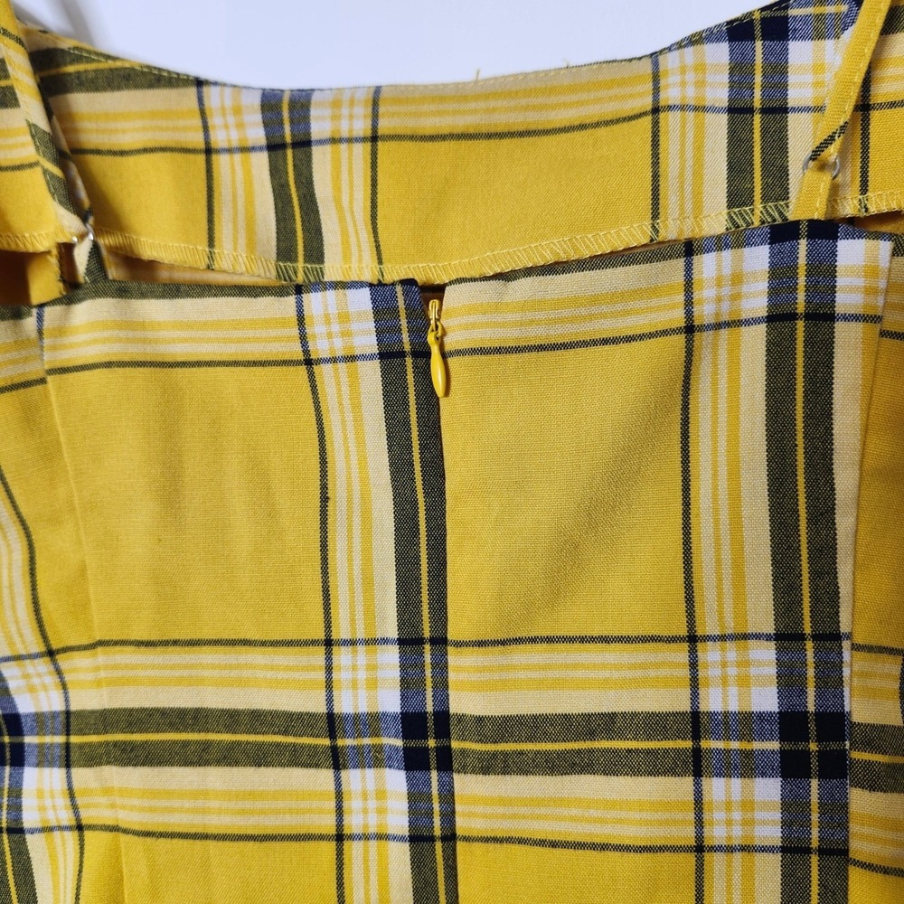 Forever 21 Yellow Plaid Mini Dress Medium 90s Bodycon Spaghetti Strap Clueless - Picture 7 of 11